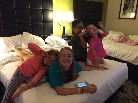 Relaxing in the hotel after a long day at the Iowa State Fair.